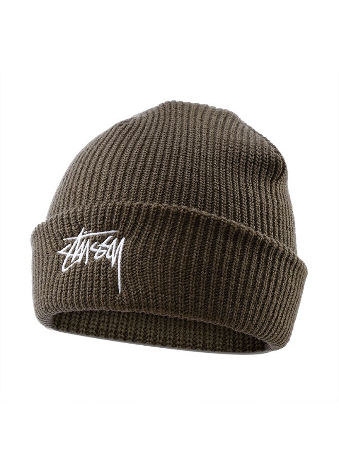 Stüssy Signature Logo Dark Brown Ribbed Knit Beanie – Streetwear Essential